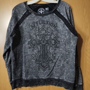 Affliction Charcoal Sweatshirt with Embellished Cross